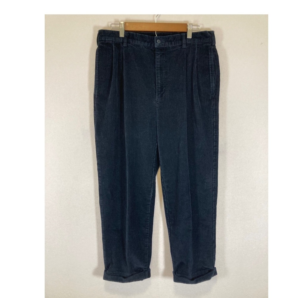 Dark Academia Jos A Bank Women 34 Navy Blue Pleated Corduroy Tapered Pants